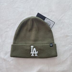 47 Brand Los Angeles Dodgers Knit‎ Beanie Olive White Embroidered Logo NEW
